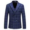 Men's Suits Men Plaid Double Breasted Wedding Nice Tuxedo Groom Formal Blazers Jacket 3 Pieces Set Plus Size 5XL Male Prom Pants Vest