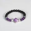 Strand Black Bracelet For Men Natural Crystal Gemstone Pyramid Silver Plated Stretch String Pink Obsidian Jewelry