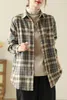 Vrouwen Blouses Vintage Shirts Zomer 2023 Plaid Losse Polo-hals Dames Kleding Lange Mouw Katoen Linnen Tops YCMYUNYAN