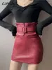 Юбки CJFHJE, сексуальная красная юбка из искусственной кожи, женская уличная тонкая талия, черная короткая мини-женская модная юбка с поясом для девочек