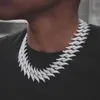 Collana a punta da 18 mm con 3 file di zirconi cubici, maglia cubana, da uomo, placcata in oro bianco 14k, collana hip-hop, moda, grande, pesante, a forma di spillo271t