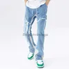 Heren jeans 2023 y2k streetwear baggy flare jeans vrachtbroek mannen kleding trekstring trekker bants mannelijke denim broek pantalon hommel2310033