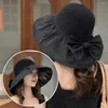 Wide Brim Hats Visor Hat Solid Color Large Travel Outdoor Foldable Bow Storage Bag Fisherman Bowknot Sun Bucket Women Cap