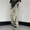 Jeans da uomo 2023 Retro Distressed Strappato Hole Pantaloni da uomo a vita alta larghi a gamba larga in denim Streetwear INS Pantaloni casual letterari