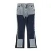 Streetwear Slim Pleared Jeans Men Hip Hop Målar Patchwork Denim Jeans Vintage Clothes