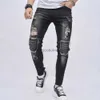 Men's Jeans 2023 Men New Ripped Patch Stretch Skinny Pencil Biker Jeans Trousers Stylish Male Holes Casual Denim PantsL231003