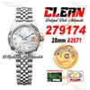 Clean Factory CF 279174 A2671 Relógio Automático Feminino 28 Moldura Canelada MOP Diamond Dial 904L Jubileesteel Pulseira Super Versão Feminina Puretimewatch 0009