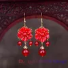 Pendientes colgantes con colgante de flor de Jade rojo para mujer, regalos de plata 925, amuleto Natural de Calcedonia, joyería de circonio de moda, cristal de piedras preciosas