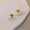 Stud Earrings 2023 Elegant Metal Heart-Shaped Back Hanging Pearl Korean Fashion Jewelry For Woman Girls Accessories Wholesale