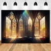 Background Material Photography Backdrop Vintage Bohomia Colorful Glass Window Church Photographic Background Polyester Cloth Photo Studio Props YQ231003