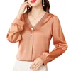 Blouses pour femmes M-4XL Mode coréenne Femmes Chemise en satin 2023 Automne Pulls à manches longues Blouse Patchwork Couverture en dentelle