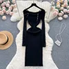 Casual Dresses Fashion Sticke Dress Women's Autumn 2023 Design Hollow Out Long Sleeve Off Shoulder Strap Multi Stick Wear Bottom