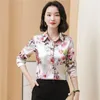 Rose Floral Silk Satin Shirt Women Classic Lapel Vintage Button Up Blouses 2023 Autumn Winter Long Sleeve Simple Fashion Shirt Office Ladies Sweet Chic Runway Tops
