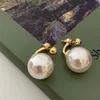 Korean Big pearl Gold Plated Stud Earrings Fashion Jewelry Big Round Ball Pendant Earring for Women Gifts Wedding Accessory