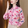 2023 Elegant Printed Casual Lapel Shirt Designer Tops Long Sleeve Women Vintage Chic Silk Satin Button Up Blouses Office Ladies Simple Fashion Shirts Plus Size Tops