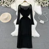 Casual Dresses Women's Dress Women Vintage Style Flared Long Sleeve Round Neck Gauze Skirt Waist Slimming Two-piece Halter Sundress