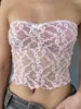 Tanques femininos Mulheres Floral Lace Tube Tops Strapless Barco-Pescoço Envoltório Peito Slim Fit Tanque Verão Coquette Backless Bandeau Crop Street