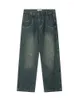 Jeans pour hommes Yihanke Simple Lavage Dégradé Port Vent Rétro Marée Marque Nostalgique Bleu Large Jambe Pantalon Lâche Hommes