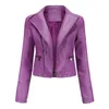 Kvinnorjackor för kvinnor Autumn Lapel Motor Jacket Kvinnkläder Dragsopter Biker Kort punk toppar beskurna ytterkläder Pure Color Coats