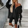 Mulheres Tracksuits Mulheres Casual Férias Sólidas Duas Peças Conjuntos de Correspondência Primavera Outono Loungewear Com Capuz Pulôver Top Shorts Senhoras Outfit