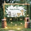 Bakgrundsmaterial Jungle Animal Bakgrund Wild One Birthday Party Decoration Kids Woodland Animal Safari Party Baby Shower Green Forest Backdrop YQ231003