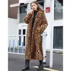 Casaco de pele de leopardo feminino, casaco vintage longo falso de luxo quente fofo jaqueta de couro para mulheres jaquetas de alta qualidade