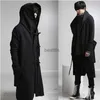 Men's Hoodies Sweatshirts Winter men linen rope button hip hop long hoodie gothic hooded cloak nightclub DJ singer punk rock stage costume fleece hoodiesL231003