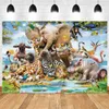 Matériel de fond Forêt tropicale animaux fond tissu Lion sauvage éléphant girafe zèbre toile de fond Jungle Safari joyeux anniversaire fête décor YQ231003