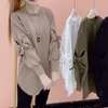 Women's Hoodies Stylish Solid Color Cut Out Sweatshirts Female Clothing Korean Loose Spring Autumn Long Sleeve Casual Bow Round Neck