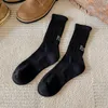 Kadın SOCKS 1 Çift Retro Harajuku Pamuk Gevşek Sonbahar Kış Örgü Düz Renk Uzun Koreli Japon Öğrenci