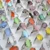 Bagues pour femmes, assortiment de pierres précieuses naturelles œil de chat colorées, ton argent, R0135, nouveaux bijoux, 50 pièces, lot244n