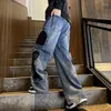 Mäns jeans American Retro Heavy Industry Patchwork Overalls Long Pants High Street Causal Loose Pocket Denim Trousers Male Clothes