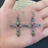 Stud Earrings Bohemian Style Sparkling Colorful Jesus Cross Personalized Fashion Pendant Necklaces Festival Jewelry Wholesale