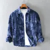 Camicie casual da uomo Abbigliamento uomo 2023 Autunno Inverno Velluto a coste Tie-dyed Camicia a maniche lunghe in cotone di alta qualità Camicette vintage maschili