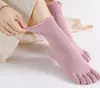 Mulheres meias toe para algodão cinco dedos plissado cor sólida com 5 dedos médios do tubo soks mulher meia