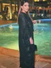 Ubranie etniczne Czarne Abaya Jacquard Fabric V Neck Batwing długa arabska sukienka impreza Muzułmańskie kobiety Kaftan Ramadan Hijabi Suknia 2 sztuka