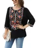 Women's Blouses KHALEE YOSE Floral Embroidery Blouse Shirt Boho Ethnic Vintage Chic Spring Autumn Mexican Women Ladies 23XXXL Tops