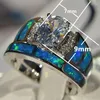 Cluster Rings Huitan Design Oval CZ Ring Set for Women Blue Imitation Opal Wedding Cocktail Party Fashion Jewelry Dropship Storlek 5-10