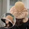 Cappelli a tesa larga Cappello con visiera Colore solido Borsa da viaggio pieghevole per arco da viaggio di grandi dimensioni Pescatore Bowknot Cappellino da sole da donna