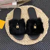 top quality Casual Shoes Lock It Flat Mule Mink leather Designer Slipper Woman Lady Paseo Comfort Fur Fluffy Slides canvas Sandals Metallic Luxury Fashion Brand Shoe