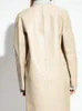 Veste en cuir pour femmes T0TE, manteau en protéines écologique, Beige, col rond droit, mi-long, automne et hiver 2023