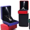 Yüzük kolye nişan yüzükleri için LED mücevher kutusu, hafif depolama kılıfları ile hediye kasası ambalaj vitrin kutuları toptan