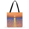 Shopping Bags Outdoor Beach Dawn By The River Painting Print Tote For Women Casual Linen Febric Shoulder Bag Foldable