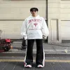 Mäns nya avslappnad lös rak flare designkänsla dubbel blixtlås färg matchande sport high street byxor för män