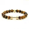 1PCS Real Gold Plated Metal Bracelet New Barbell & 8mm Grey Picture Jasper A Grade Tiger Stone Beads Fitness Fashion Dumbbell206q