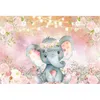 Background Material Cute Elephant Baby 1st Birthday Photography Backdrop Flower Newborn Shower Party Decor Photo Photographic Background Studio Prop YQ231003