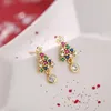 Boucles d'oreilles coréennes brillantes en zircon, arbre de noël, flocon de neige pour femmes, cerf de noël, couleur or, bijoux de fête pour filles, cadeaux à la mode