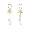 Boucles d'oreilles pendantes Beauty Focus - Sens atmosphérique Arc Perle Tempérament doux Délicat Long Gland