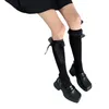 女性靴下女の子ソリッドカラーカーフレングス/膝膝高い日本の甘いリボンボウレースレトロストッキング