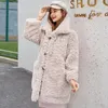 Manteau d'hiver en fourrure pour femmes, veste en peluche rose, vêtements d'extérieur pour dames, bouton en fausse corne Rex, moelleux, 2023